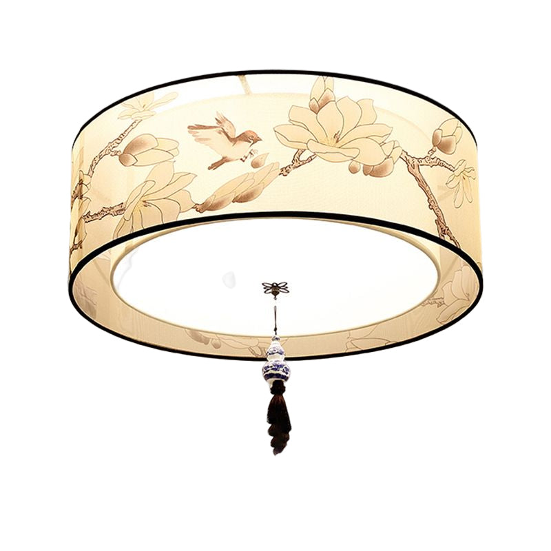 American Traditional Ceiling Light Multi Lights Close to Ceiling Light with Fabric Shade