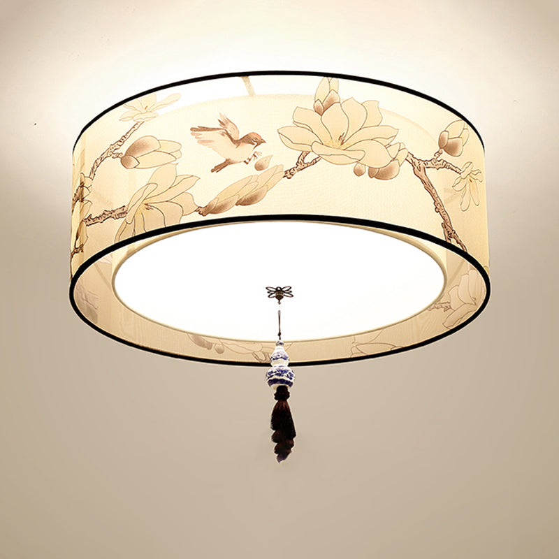 American Traditional Ceiling Light Multi Lights Close to Ceiling Light with Fabric Shade