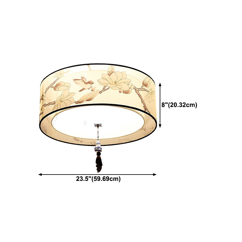 American Traditional Ceiling Light Multi Lights Close to Ceiling Light with Fabric Shade