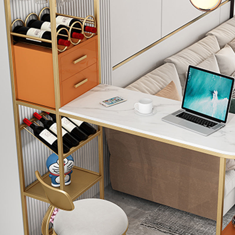 Stone Bar Dining Table Modern Bar Table with Double Pedestal for Living Room