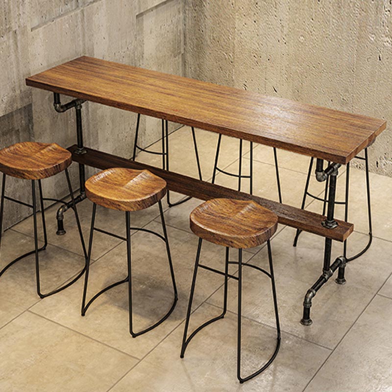 Rectangle Bar Dining Table Contemporary Bar Table with Black Trestle Base