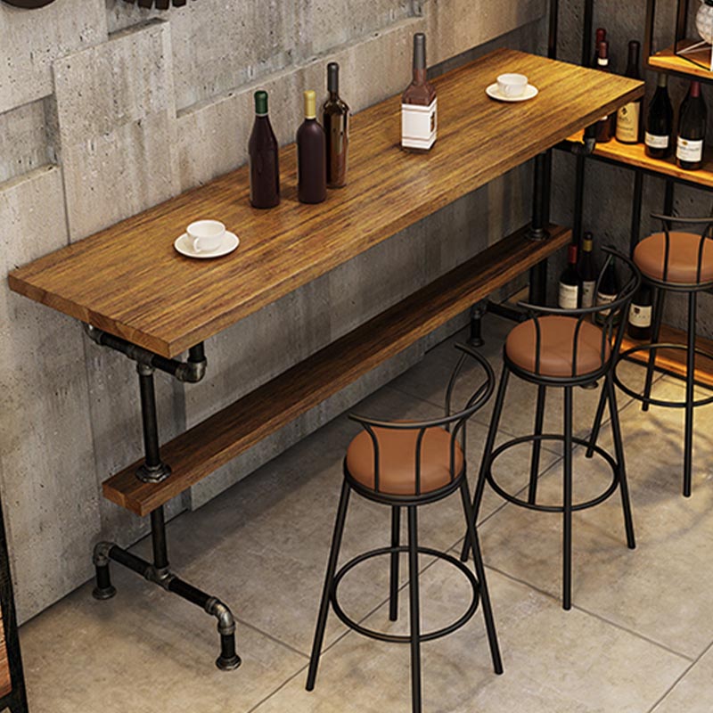 Rectangle Bar Dining Table Contemporary Bar Table with Black Trestle Base