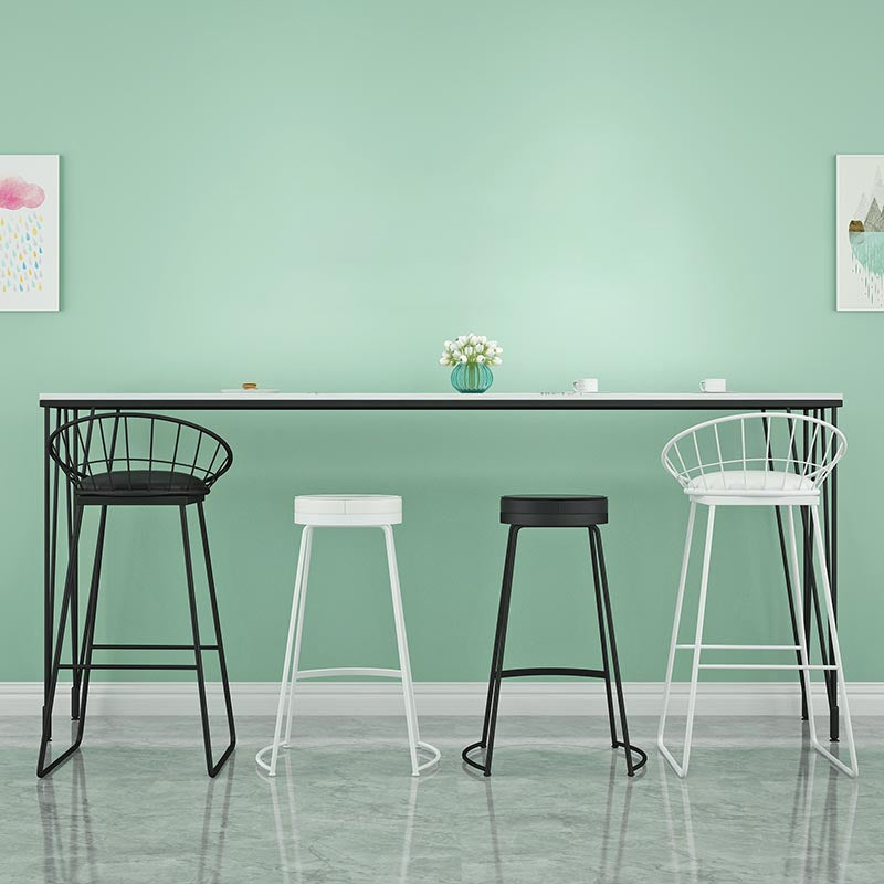 Stone Top Bar Dining Table Industrial Bar Dining Table with 4 Black Legs