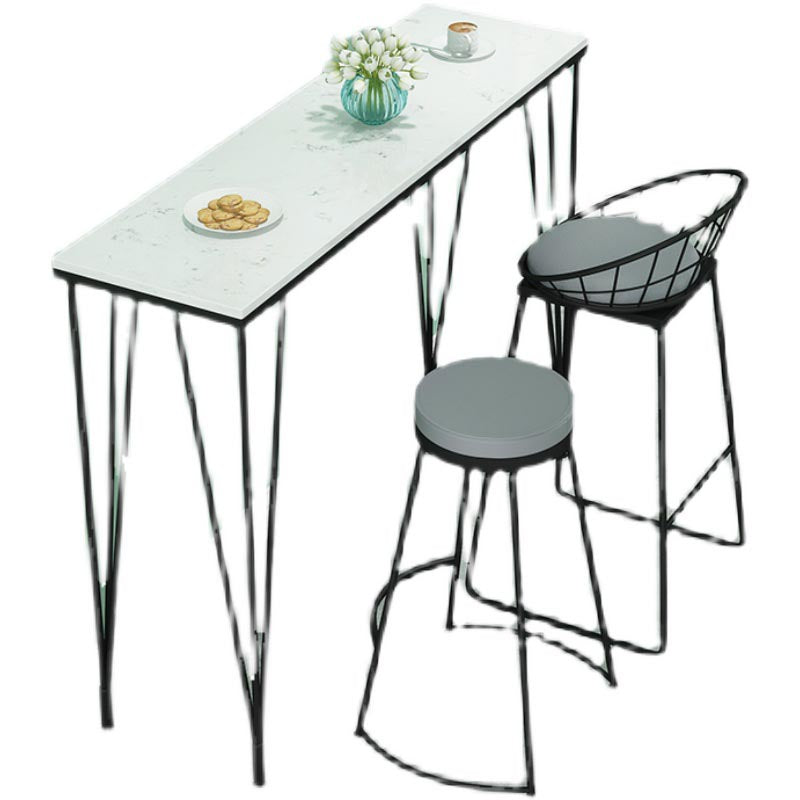 Stone Top Bar Dining Table Industrial Bar Dining Table with 4 Black Legs