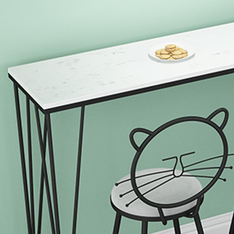 Stone Top Bar Dining Table Industrial Bar Dining Table with 4 Black Legs