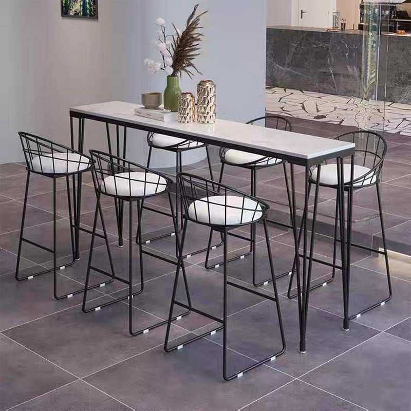 Stone Top Bar Dining Table Industrial Bar Dining Table with 4 Black Legs