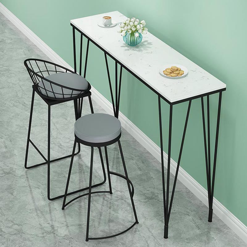 Stone Top Bar Dining Table Industrial Bar Dining Table with 4 Black Legs