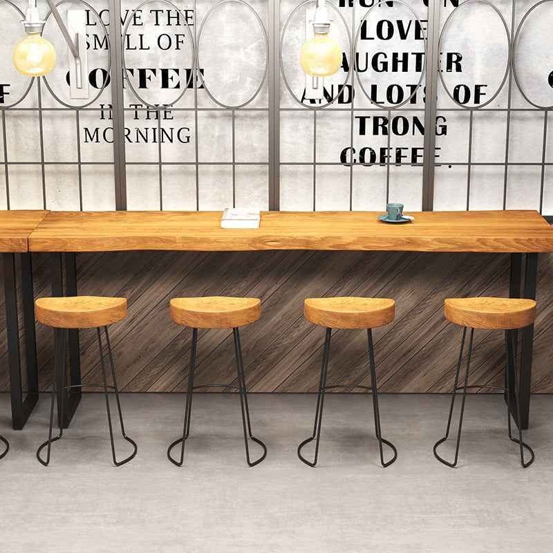 Coffee Shop Industrial Wood Barstool Metal Pedstal Bar Stool with Pedal