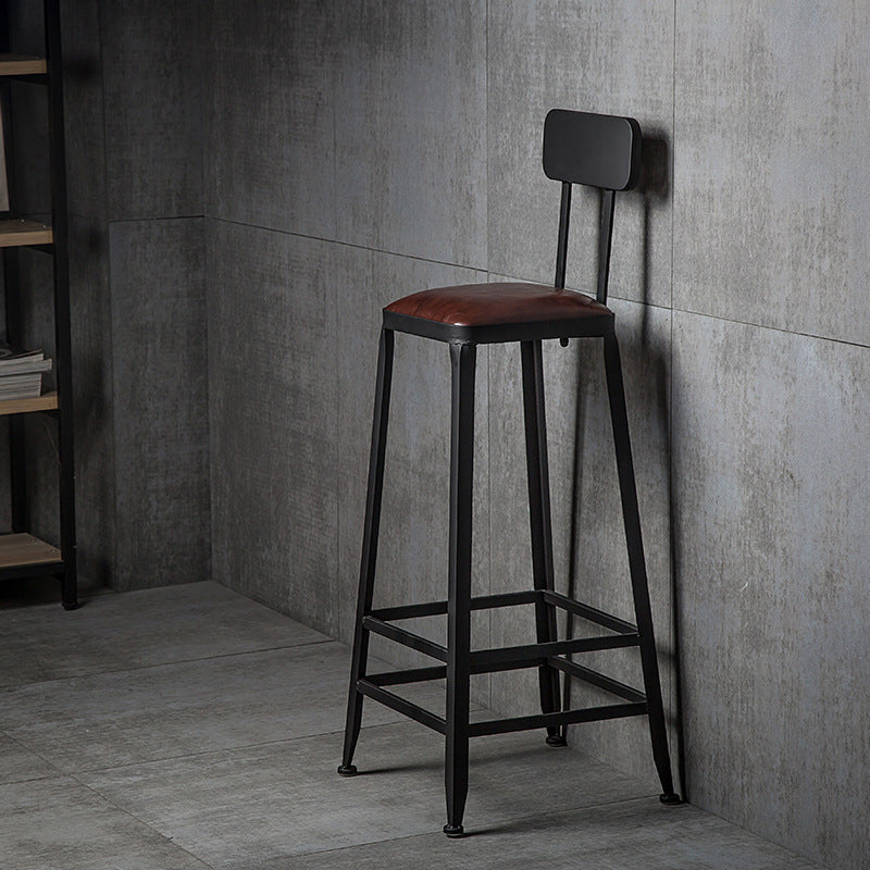 Dining Room Industrial Style Leather Barstool Iron 4 Legs Bar Stool with Pedal