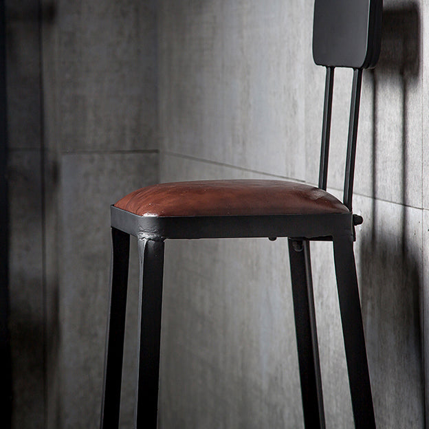 Dining Room Industrial Style Leather Barstool Iron 4 Legs Bar Stool with Pedal