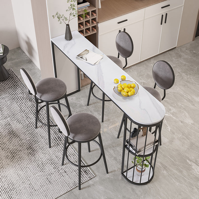 1/3/5 Pieces Industrial Iron Bistro Set White Stone Top Bar Table Set with Shelf