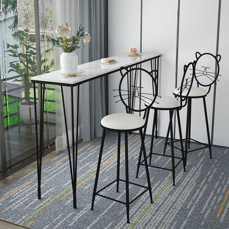Modern 1/4 Pieces Bar Table Set Rectangle Stone Counter Table with Backrest Stools