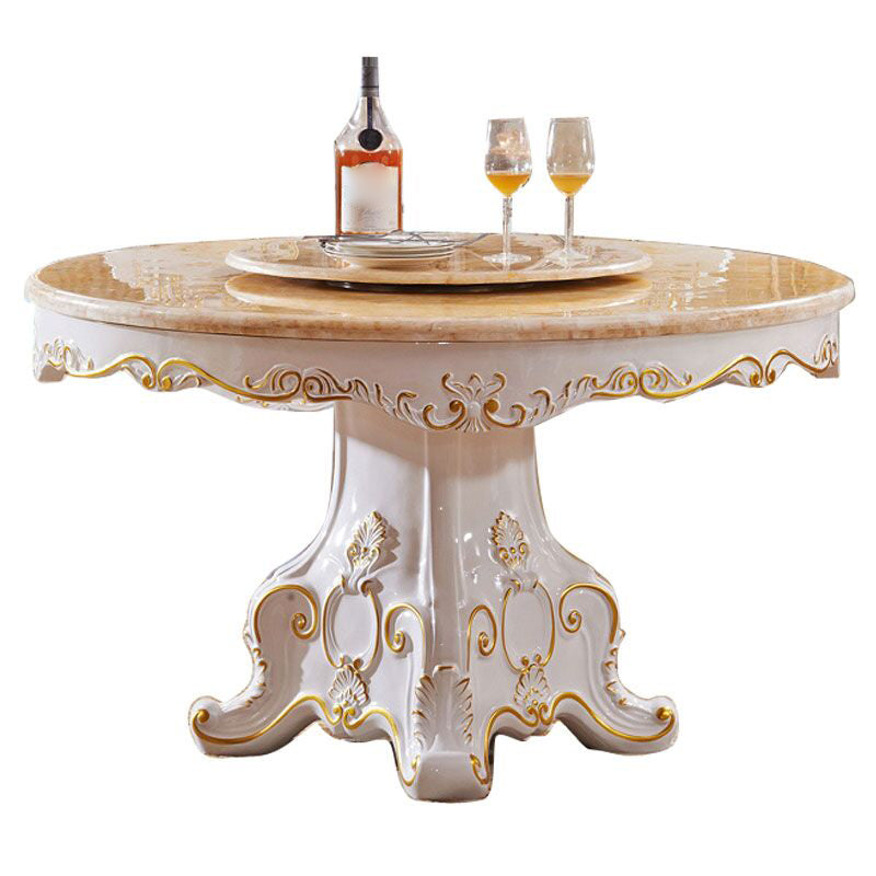 Round Marble Dining Site Table Pedestal Base Dining Room Collection with Turntable