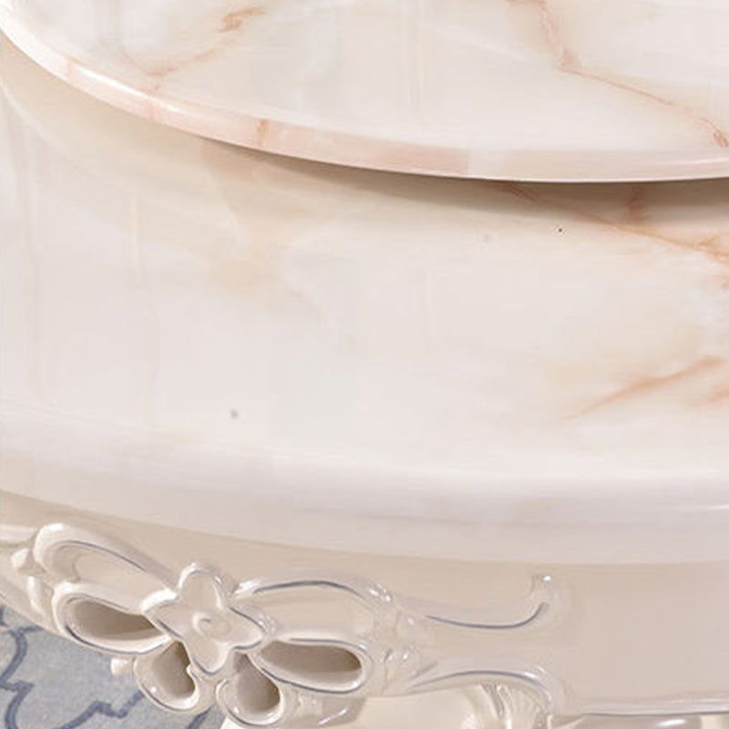 Round Marble Dining Site Table Pedestal Base Dining Room Collection with Turntable