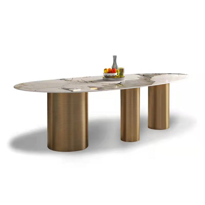 Luxury Sintered Stone Top Dining Table Oval Kitchen Table with 3 Legs in Gold