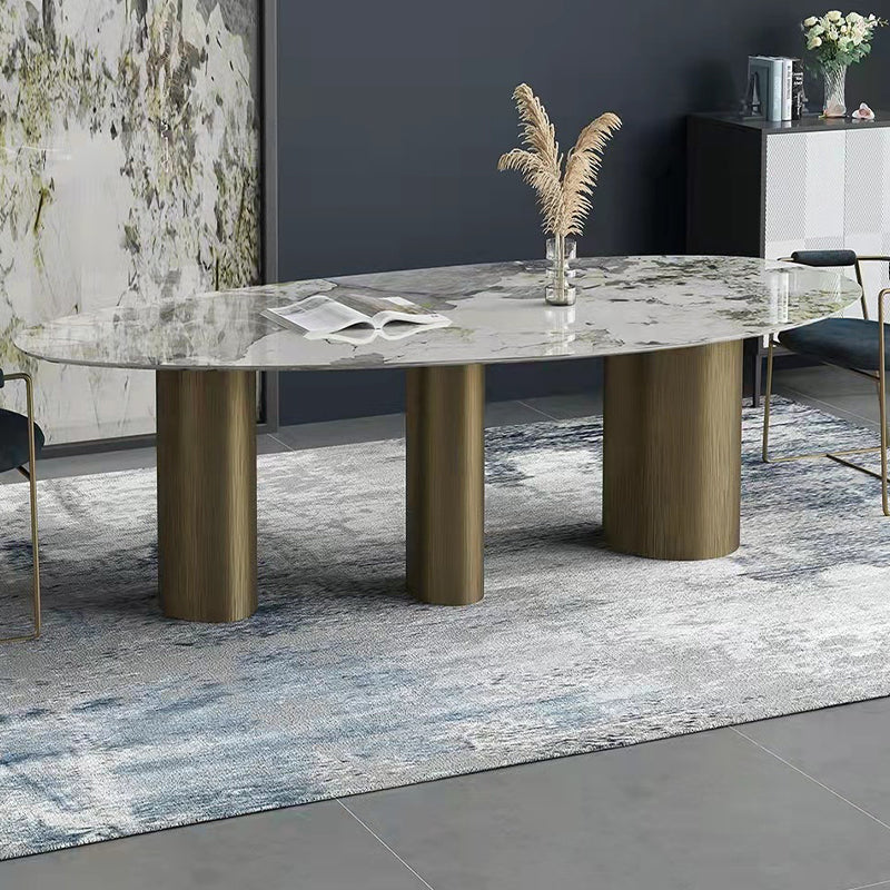 Luxury Sintered Stone Top Dining Table Oval Kitchen Table with 3 Legs in Gold