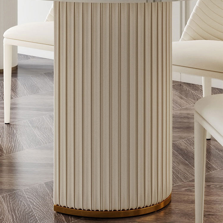 White Oval Stone Dining Table Double Pedestal Furniture for Kitchen