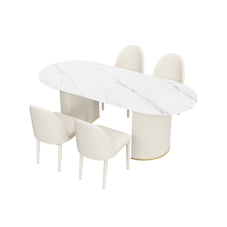 Traditional Luxury Dining Table Oval Dining Table with Double Pedestal Base