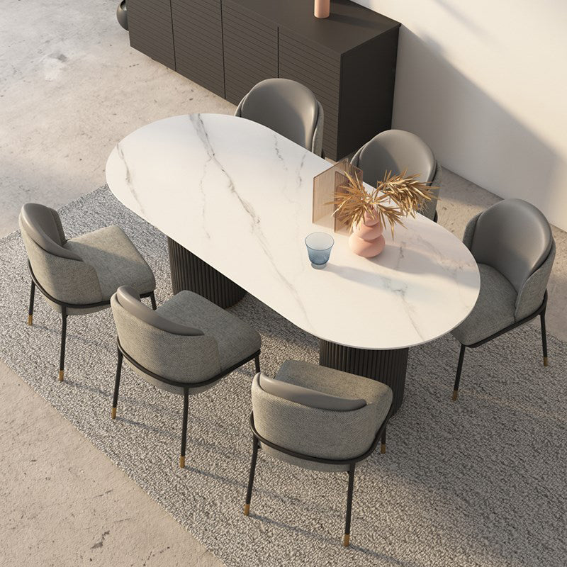 Simplicity Style Oval Dining Table Imitation Marble Home Furniture