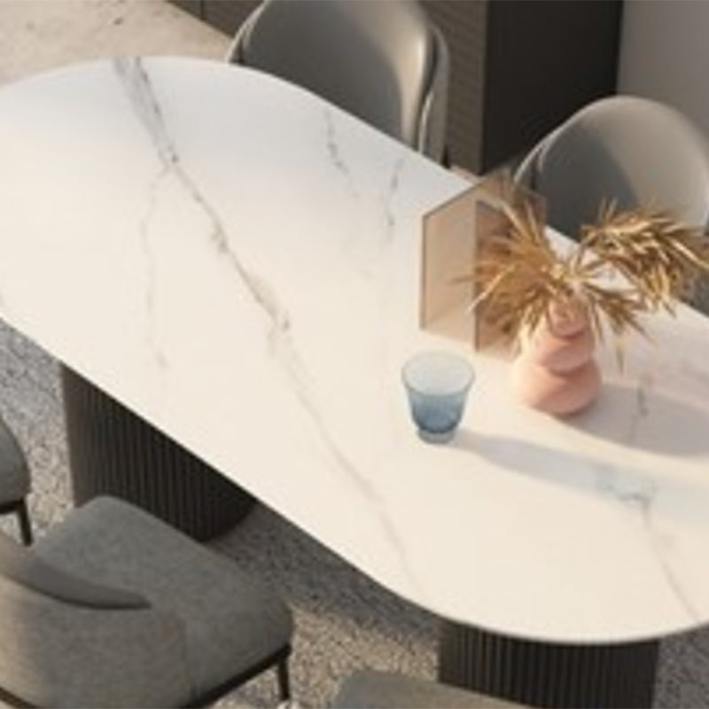 Simplicity Style Oval Dining Table Imitation Marble Home Furniture
