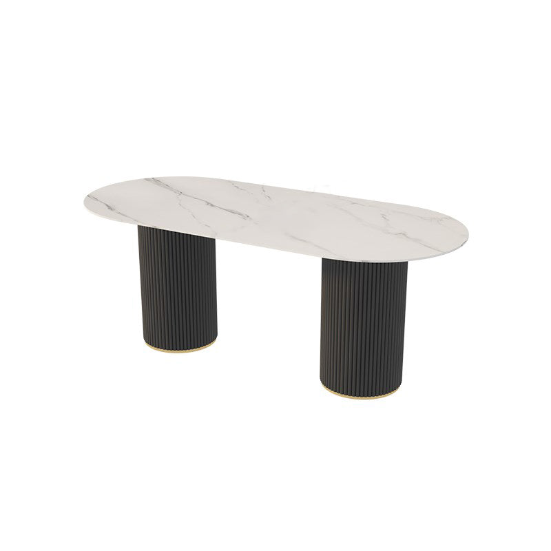 Simplicity Style Oval Dining Table Imitation Marble Home Furniture
