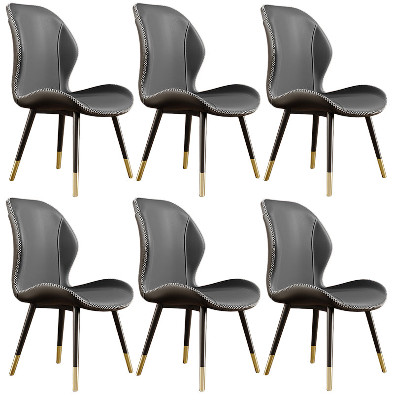 Glam Leather Dining Chair Wingback Side Furniture in Matte Finish for Indoor