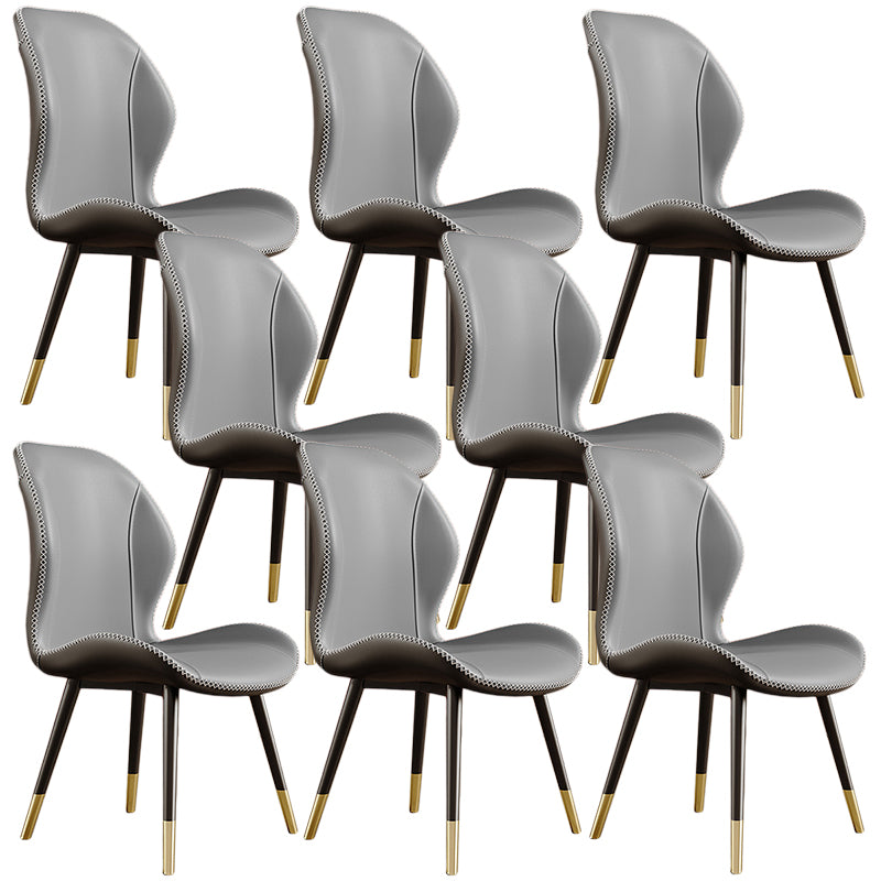 Glam Leather Dining Chair Wingback Side Furniture in Matte Finish for Indoor