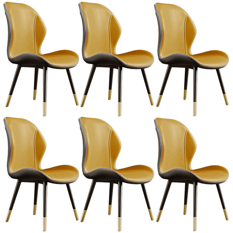 Glam Leather Dining Chair Wingback Side Furniture in Matte Finish for Indoor