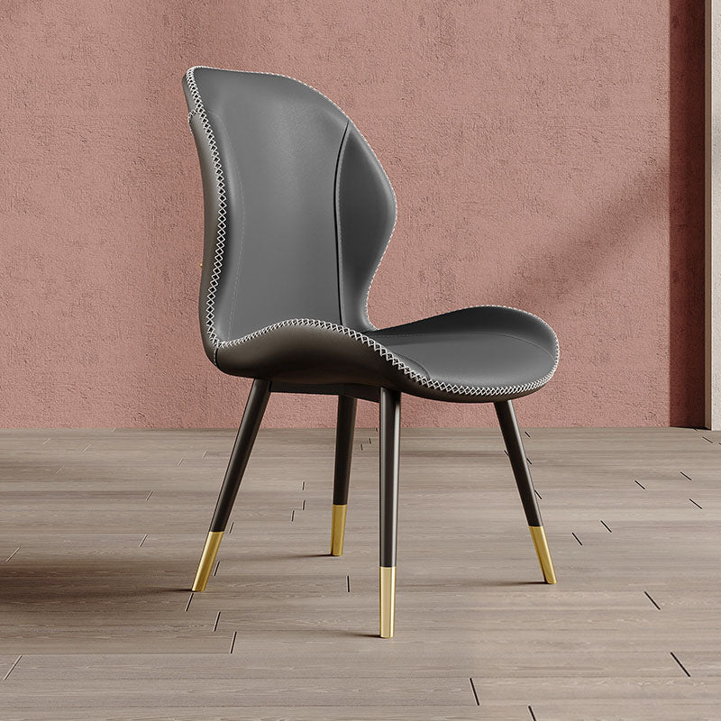 Glam Leather Dining Chair Wingback Side Furniture in Matte Finish for Indoor