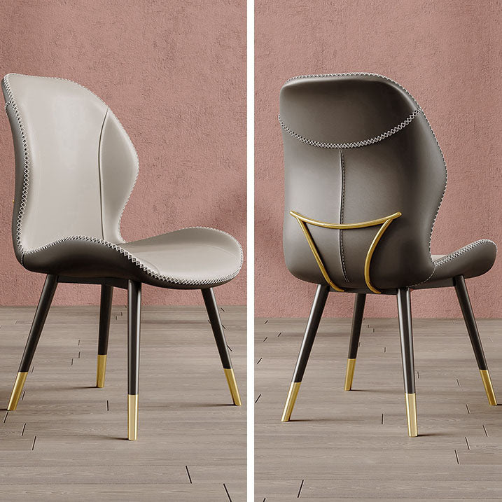 Glam Leather Dining Chair Wingback Side Furniture in Matte Finish for Indoor