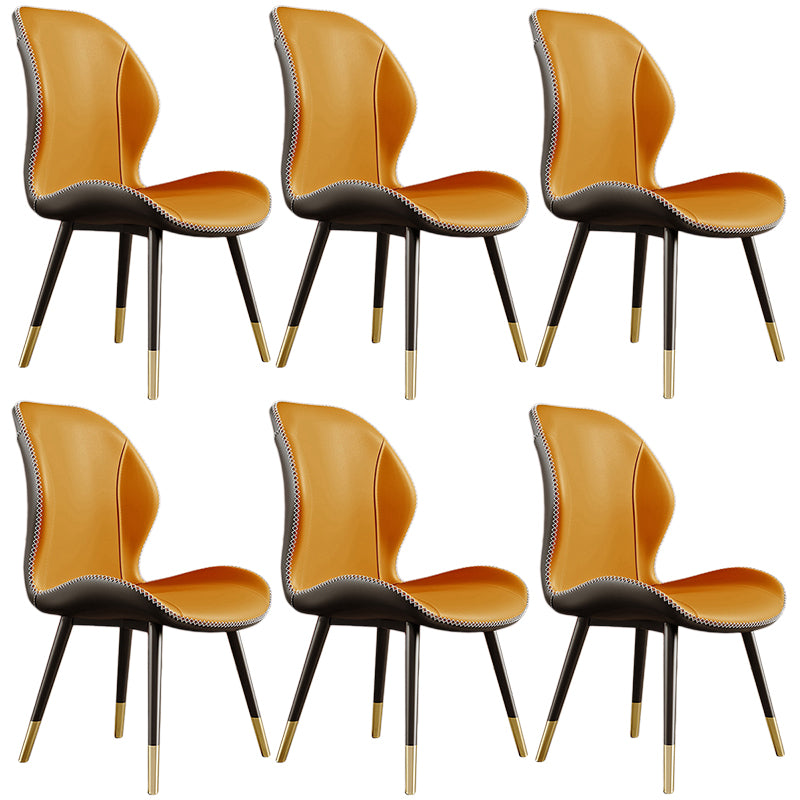 Glam Leather Dining Chair Wingback Side Furniture in Matte Finish for Indoor