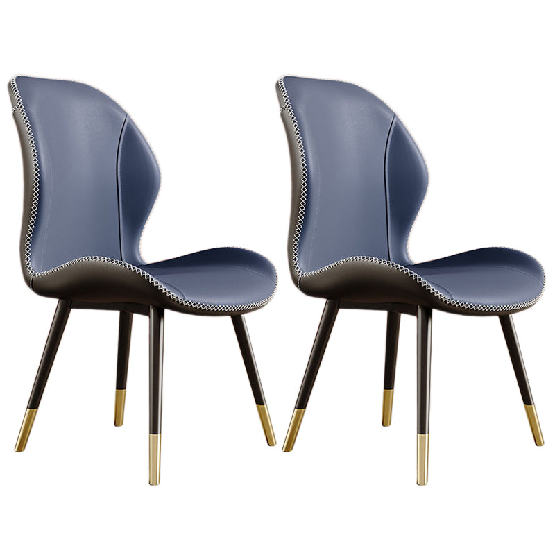 Glam Leather Dining Chair Wingback Side Furniture in Matte Finish for Indoor