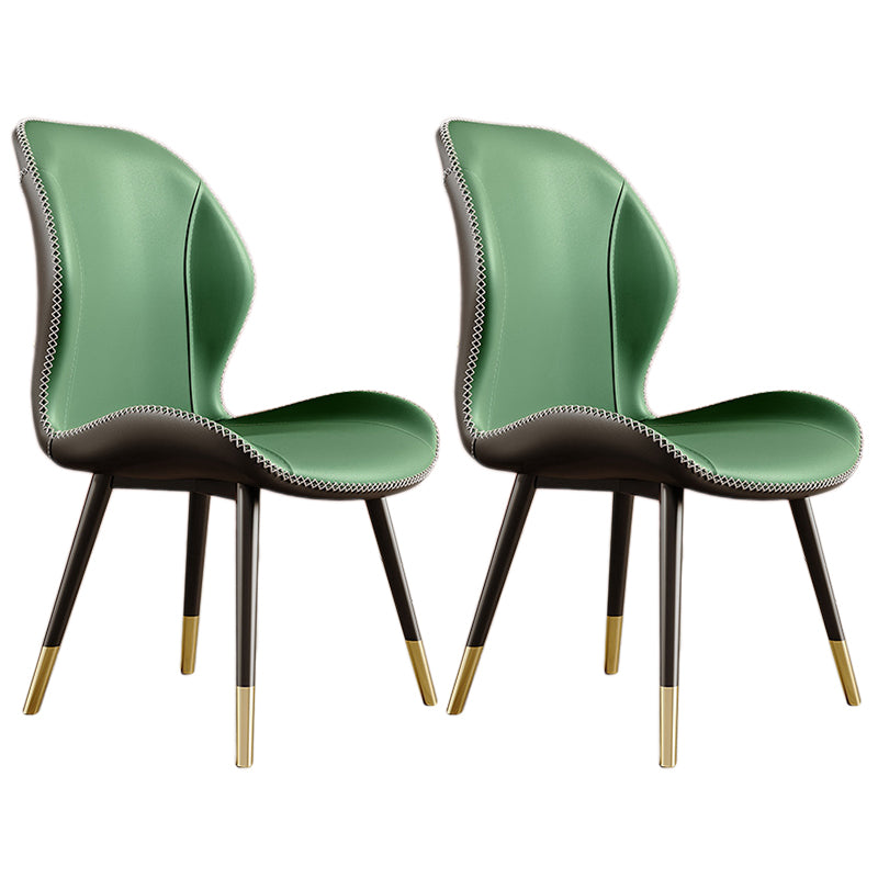 Glam Leather Dining Chair Wingback Side Furniture in Matte Finish for Indoor