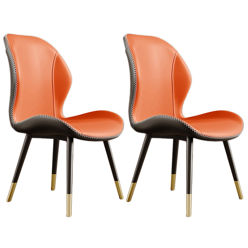 Glam Leather Dining Chair Wingback Side Furniture in Matte Finish for Indoor