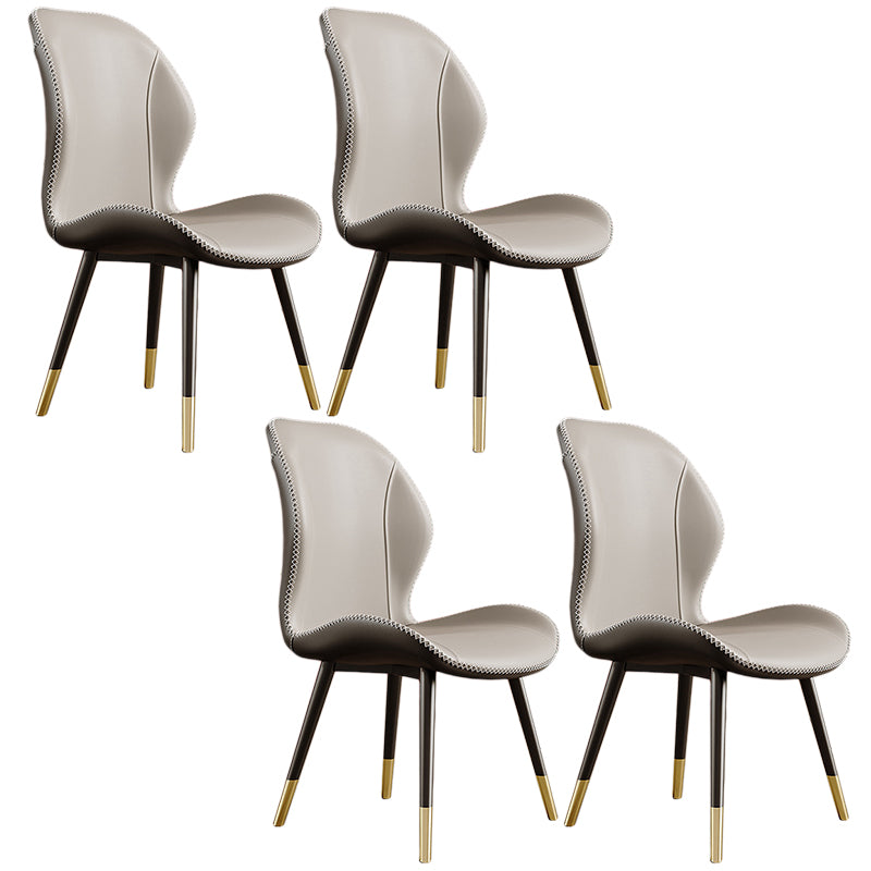 Glam Leather Dining Chair Wingback Side Furniture in Matte Finish for Indoor