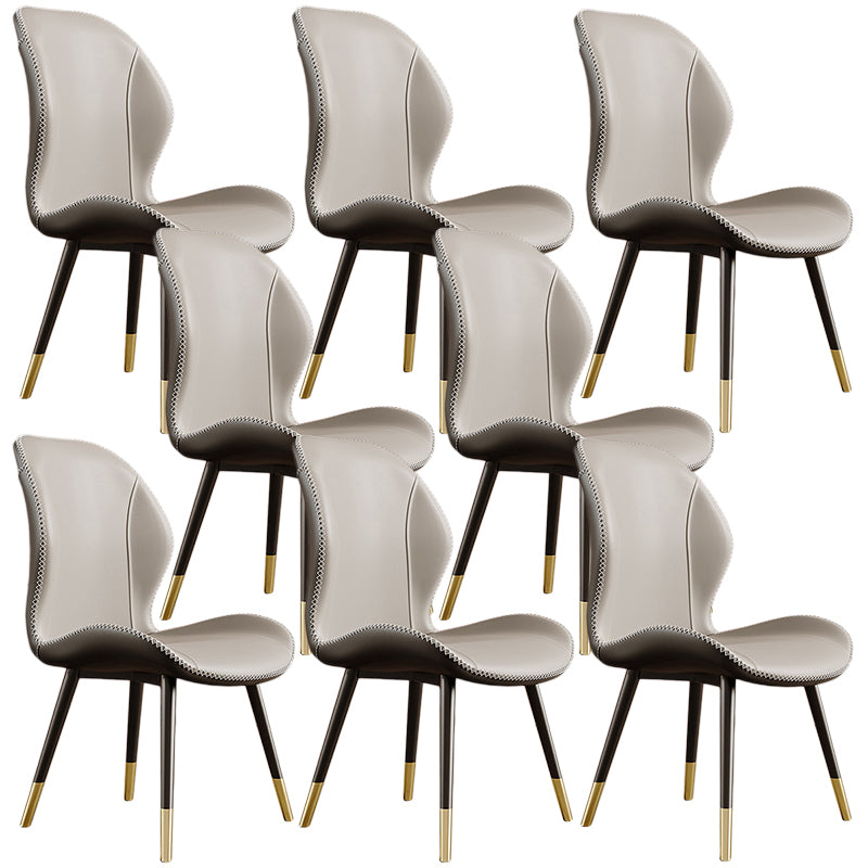 Glam Leather Dining Chair Wingback Side Furniture in Matte Finish for Indoor