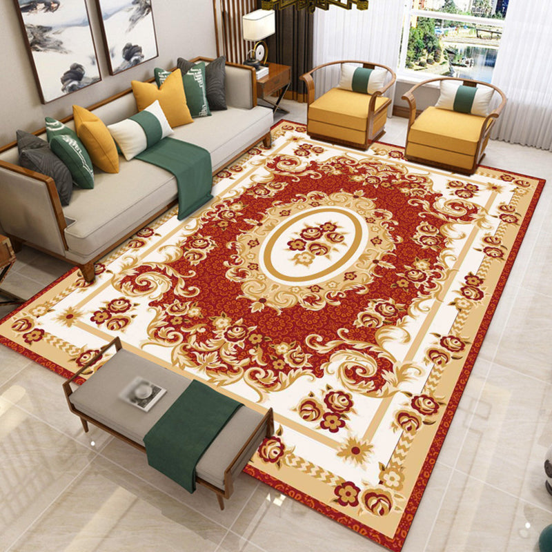 Victoria Floral Pattern Rug White Polyster Carpet Washable Area Carpet for Living Room