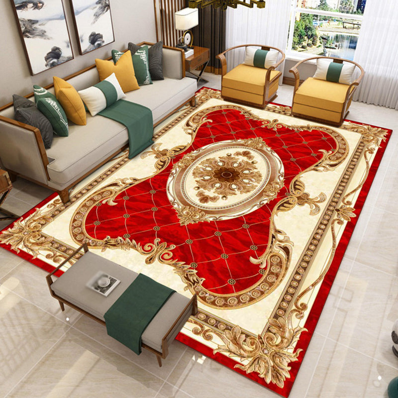 Victoria Floral Pattern Rug White Polyster Carpet Washable Area Carpet for Living Room