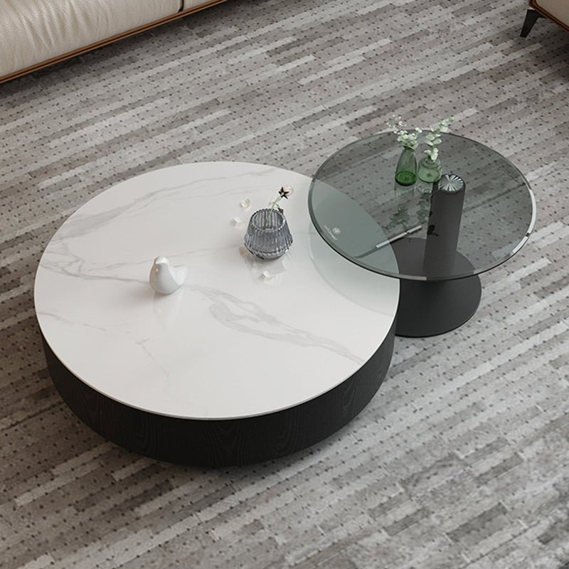 Round Stone Top Coffee Table Mid-Century Modern Cocktail Table