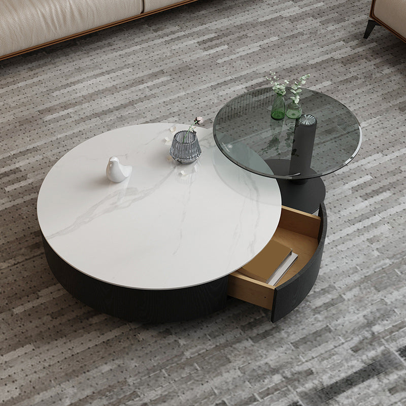 Round Stone Top Coffee Table Mid-Century Modern Cocktail Table