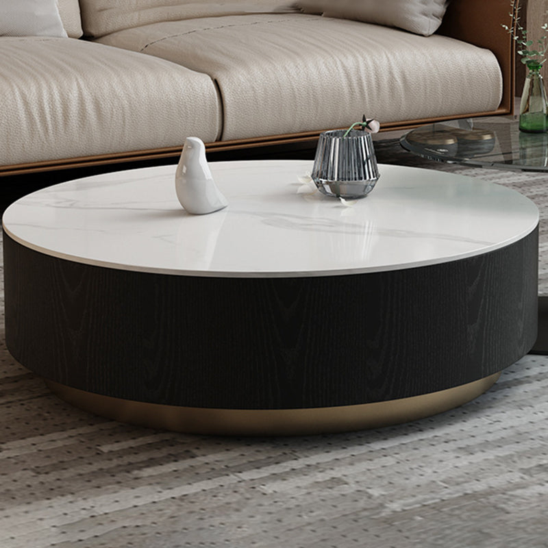 Round Stone Top Coffee Table Mid-Century Modern Cocktail Table