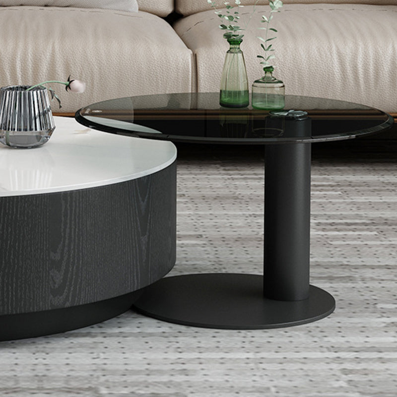 Round Stone Top Coffee Table Mid-Century Modern Cocktail Table