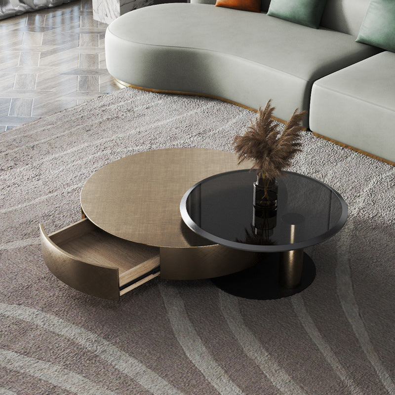 Mid-Century Modern Round Coffee Table Metal Cocktail Table in Distressed Finish