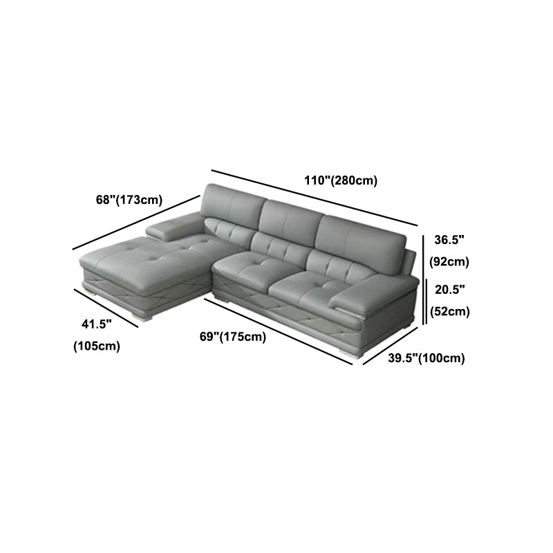 Genuine Leather Sofa & Chaise Modern Tufted Pillow Top Arm Sofa