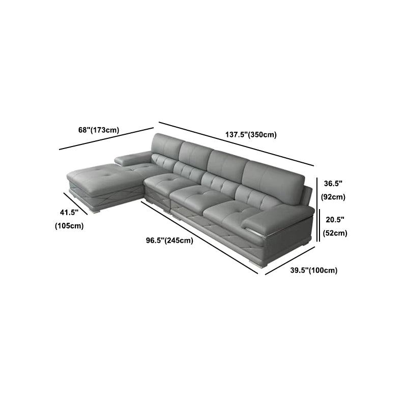 Genuine Leather Sofa & Chaise Modern Tufted Pillow Top Arm Sofa