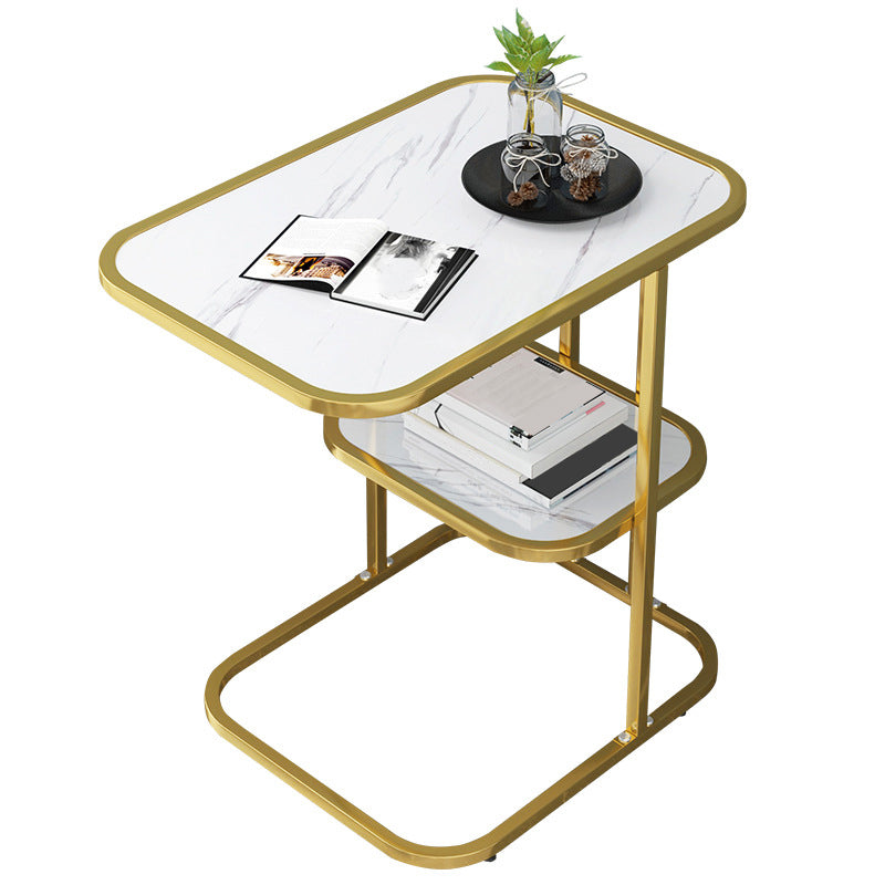 Glam Black/White Wood Side Table Stainless Steel Frame End Table