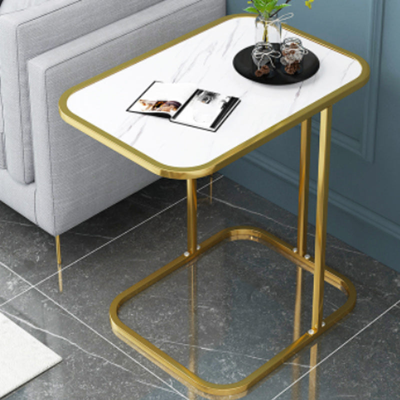 Glam Black/White Wood Side Table Stainless Steel Frame End Table