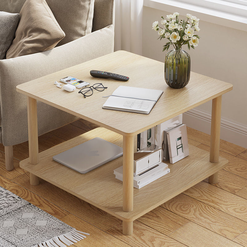 Scandinavian Wood End Table 4 Legs Sofa Side End Table with Shelf