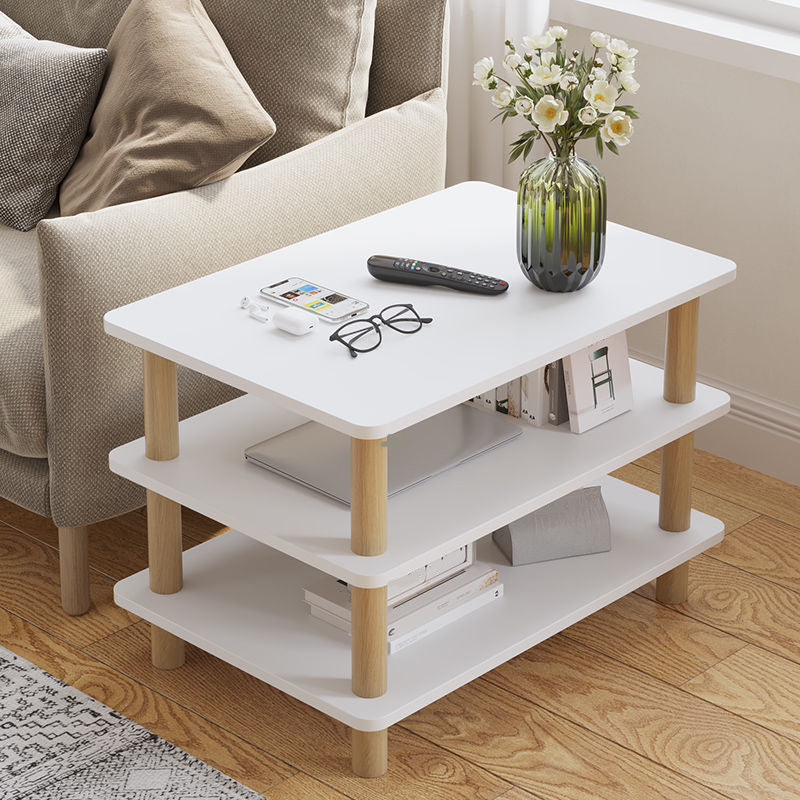 Scandinavian Wood End Table 4 Legs Sofa Side End Table with Shelf