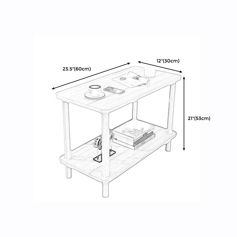 Scandinavian Wood End Table 4 Legs Sofa Side End Table with Shelf